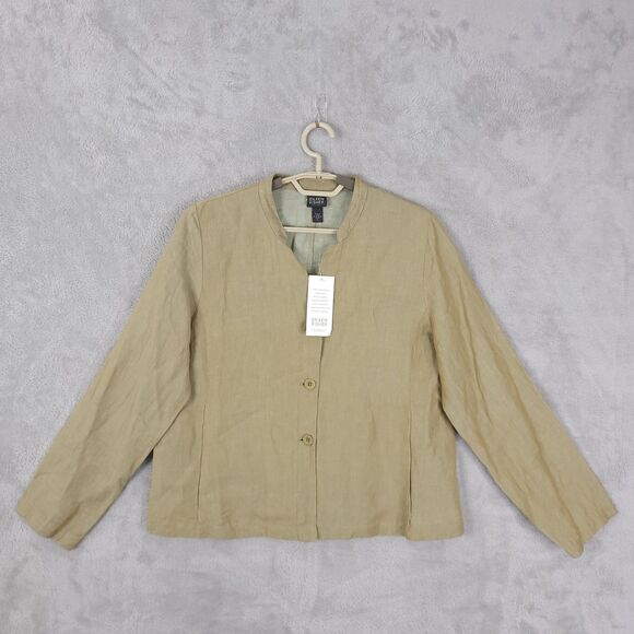 Eileen Fisher Jacket Womens Size PL Long Sleeve Button Linen Blend Pleated NEW - Picture 1 of 14